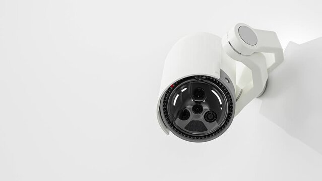 Futuristic security CCTV camera with Motion sensor. Scan the area for surveillance purposes. Animation seamless loop. technology and innovation concept. 3D Render