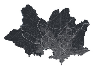 Montevideo vector map. Detailed black map of Montevideo city poster with streets. Cityscape urban vector.