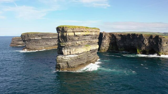 Aerial view of the Dun Briste sea stick at Downpatrick head, County Mayo - Republic of Ireland