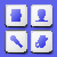 Set Wooden barrel with honey, Honeycomb bee location, Beekeeping knife and and honeycomb icon. White square button. Vector