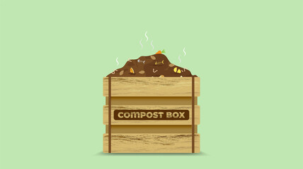 Compost cycle concept, compost bin  with organic waste illustration for waste composting,  waste recycling process concept for compost organic waste vector illustration. 