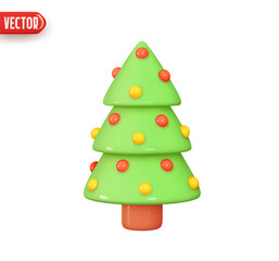 Christmas tree. New Year's holiday decor. Abstract minimal decorative festive conical shape tree. Realistic 3d design element In cartoon style. Icon isolated on white background. Vector illustration