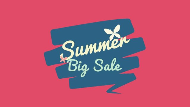 Summer Big Sale with butterfly on blue brush stripes, motion promotion, summer and retro style background