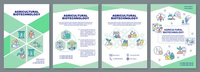 Agricultural biotechnology brochure template. Leaflet design with linear icons. Editable 4 vector layouts for presentation, annual reports. Arial-Black, Myriad Pro-Regular fonts used