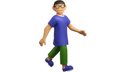 A 3D Illustration of Cartoon Character for Web Walking and Smiling. 