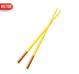 Bamboo chopsticks. Realistic 3d design element. Icon isolated on white background. Vector illustration