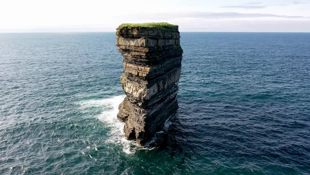 Aerial view of the Dun Briste sea stick at Downpatrick head, County Mayo - Republic of Ireland