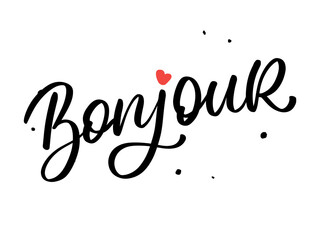 Bonjour Paris Phrase Vector Lettering Calligraphy Brush Chalkboard © 1emonkey