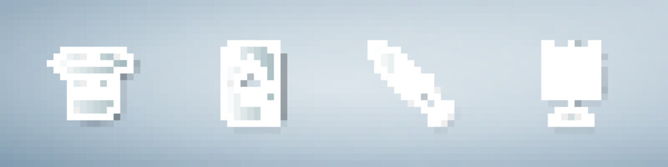 Set Magic hat, Playing cards, Dagger and Candlestick. Paper art style. Vector