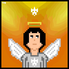 cartoon character in pixel vector art using a color filled background