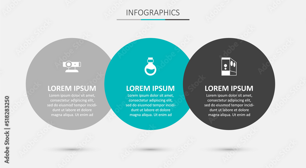 Poster set bottle with magic elixir, web camera and case of computer. business infographic template. vector