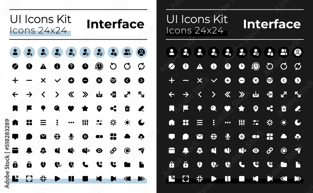 Canvas Prints Minimalistic and simple looking glyph ui icons set for dark, light mode. Silhouette symbols for night, day themes. Solid pictograms. Vector isolated illustrations. Montserrat Bold, Light fonts used