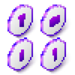 Set Isometric Makeup brush, Acne, Essential oil bottle and icon. Purple hexagon button. Vector