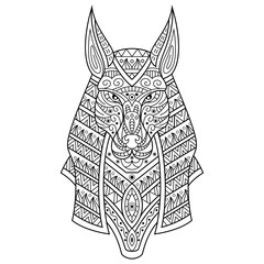 Hand drawn of anubis in zentangle style