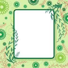 Green decorated nature, plant and leaf based blank frame with space for text, card, banner, poster design vector illustration.
