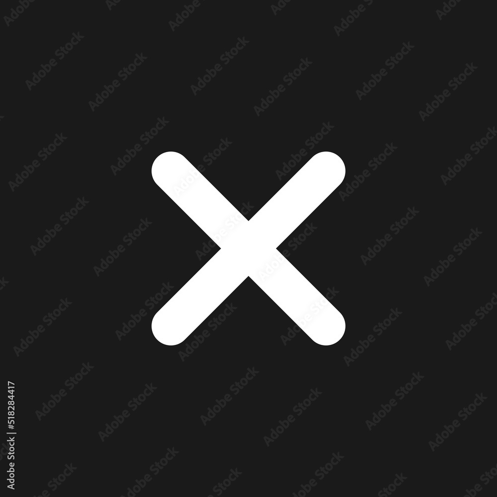 Poster cross mark dark mode glyph ui icon. delete action. cancel button. user interface design. white silho