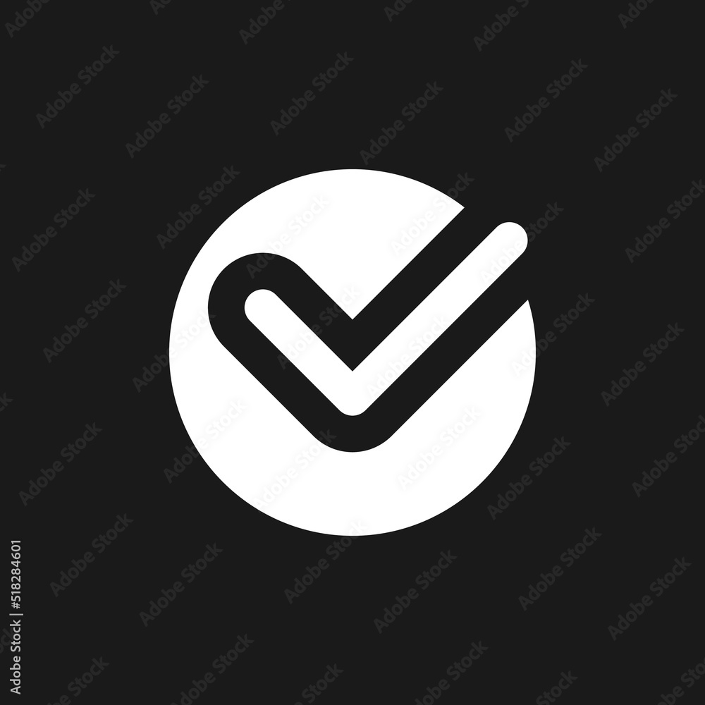 Poster accept button dark mode glyph ui icon. approve changes. toolbar control. user interface design. whit