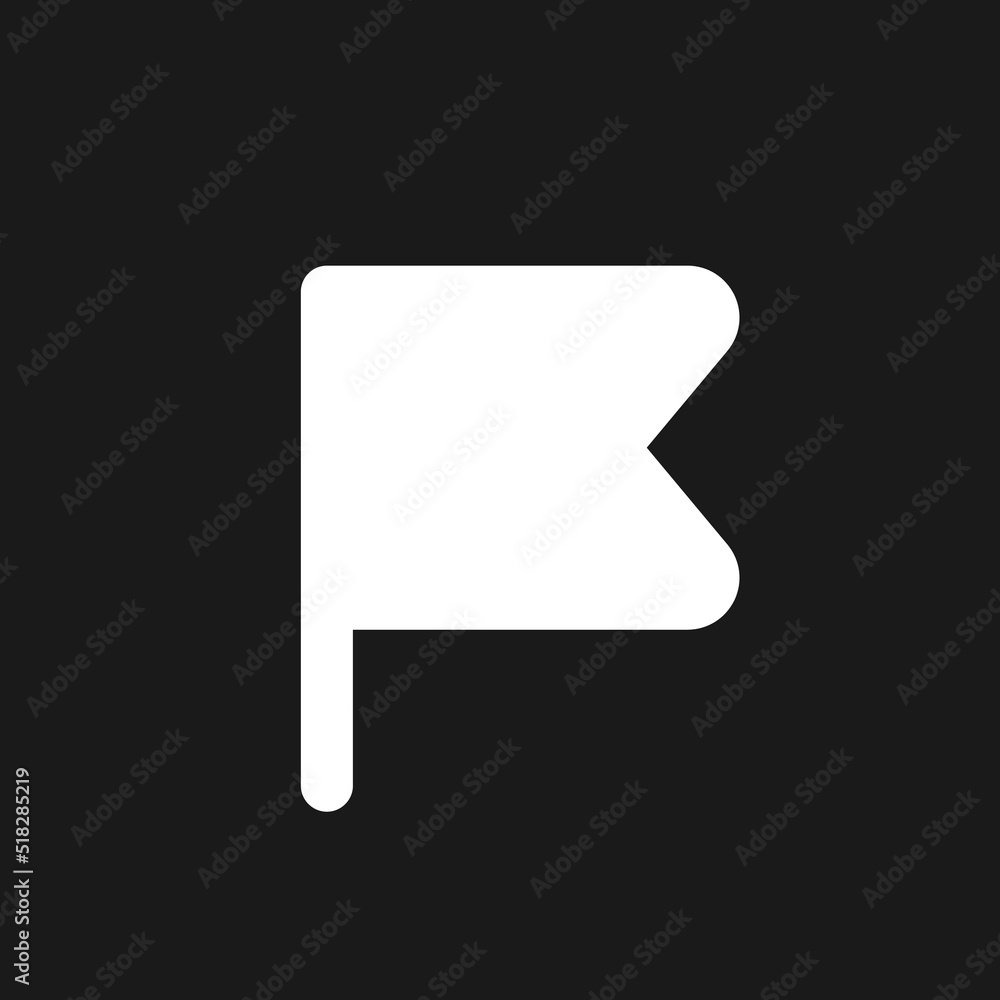 Poster simple flag for report dark mode glyph ui icon. reporting bugs on site. user interface design. white