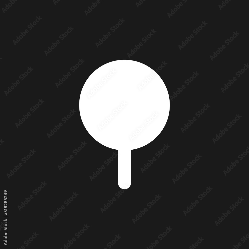 Poster round pushpin dark mode glyph ui icon. identifying location on map. user interface design. white sil