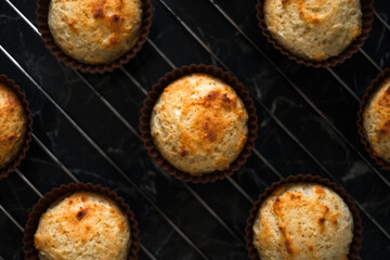  vanilla muffin top view close-up. desserts and pastries for tea