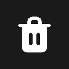 Trash can dark mode glyph ui icon. Delete button. Recycle bin. Container. User interface design. White silhouette symbol on black space. Solid pictogram for web, mobile. Vector isolated illustration