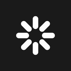 Loading indicator dark mode glyph ui icon. Progress spinner. Waiting. User interface design. White silhouette symbol on black space. Solid pictogram for web, mobile. Vector isolated illustration