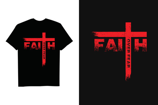 Faith Over Fear Shirt Cool Christian Cross American USA Flag T-Shirt