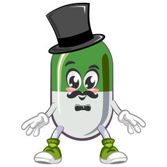 vector illustration of cute capsule mascot with mustache wearing long hat