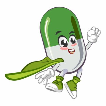 vector illustration of cute capsule mascot being superhero