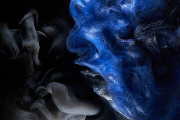 Liquid fluid art abstract background. Black blue acrylic paint underwater, galactic smoke ocean © amixstudio