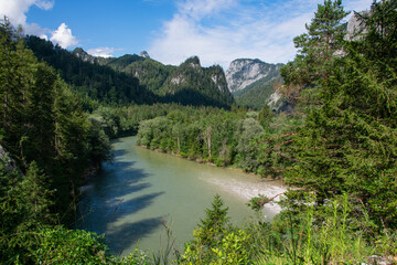 Naklejka na ściany i meble Mountain river in the Apennines, wild landscape in Italy
