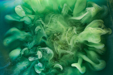 Liquid fluid art abstract background. Green dancing acrylic paints underwater, cosmic smoke ocean © amixstudio