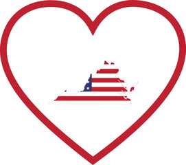 Map of US federal state of Virginia with the flag of the United States of America