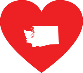 White Map of US federal state of Washington inside red heart shape