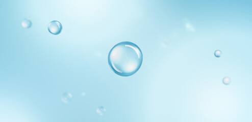 Essence water bubble on blue background, cosmetic science  glass liquid drop 3d illustration