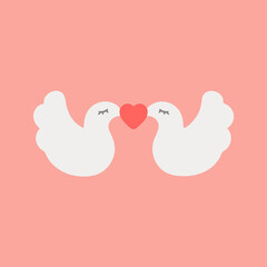 Concept of thematic image for wedding. Vector illustration of doves with hearts. Image of objects isolated on colored pink background. Design element