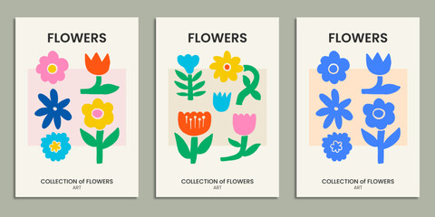 Collection of Abstract Flowers Modern Poster Design