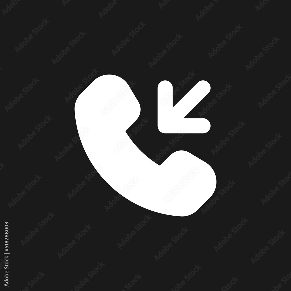 Poster incoming call dark mode glyph ui icon. answer button. cellphone. user interface design. white silhou