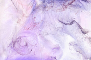 Liquid fluid art abstract background. Mix of purple lilac dancing acrylic paints underwater, space...