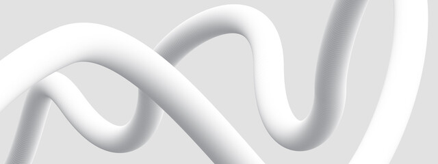 White 3D rounded object on the light background, clean and abstract twisted pipe, modern vector illustration, curved design element levitating, random three dimensional tube render