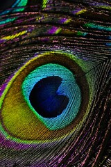 Obraz premium Peacock feather. Peafowl feather. Mor pankh. Bird feather. Abstract background. Janmashtami background. Feather. Wallpaper.