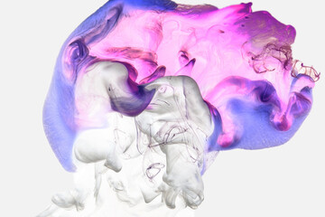 Fototapeta na wymiar Liquid fluid art abstract background. Pink blue acrylic paint underwater, galactic smoke ocean
