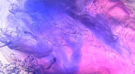 Liquid fluid art abstract background. Pink blue acrylic paint underwater, galactic smoke ocean
