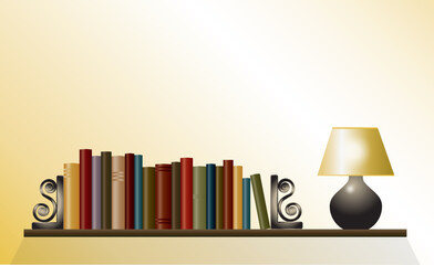 Book shelf with book ends and reading lamp. EPS10 vector format. 