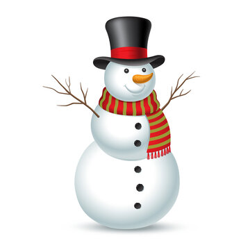 Christmas snowman isolated on white background. Vector illustration