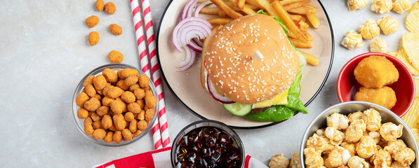 Assorted american food.