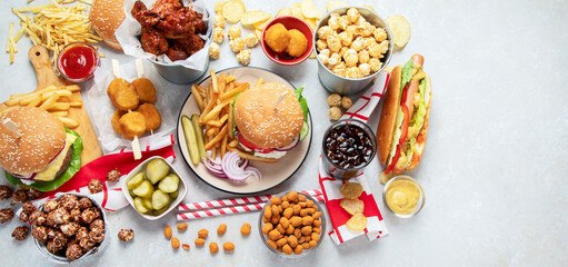 Assorted american food.