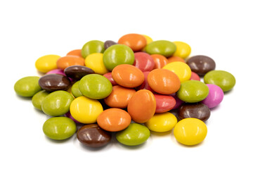 Colorful candies bonbon. Chocolate filled candy isolated on a white background. close up