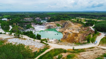 aerial photograph of a large pit of a gypsum mine. A large gypsum mine. Mining and Geology Industry...