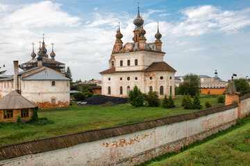 Fototapeta na wymiar View of the Yuryev Kremlin (Archangel Michael Yurievsky Monastery), the city of Yuryev-Polsky, one of the oldest cities in the Moscow region. Vladimir region, Russia